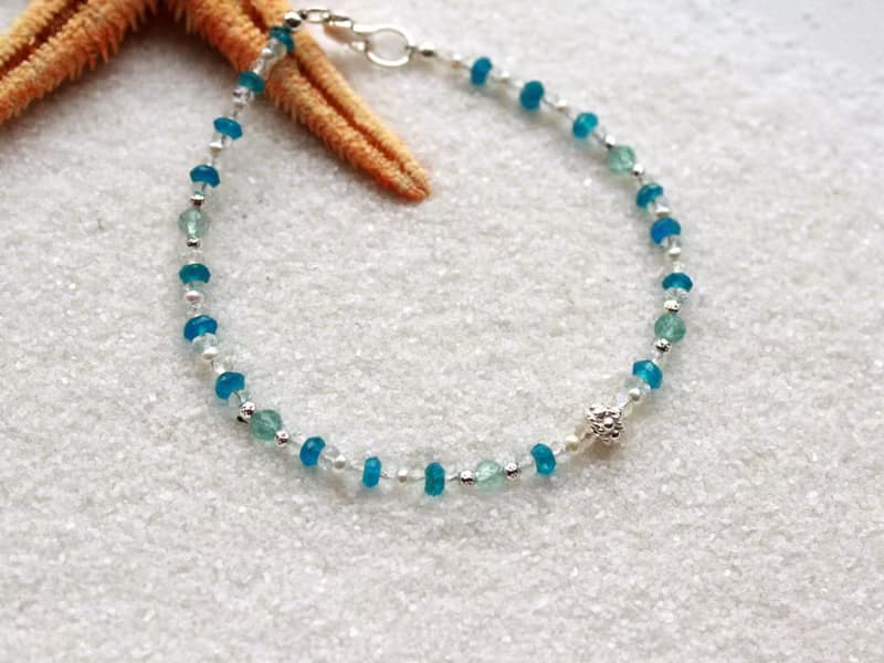 Journal 星砂糖罐-蒼風 / 天然磷灰石、月光石、珍珠純銀手鍊