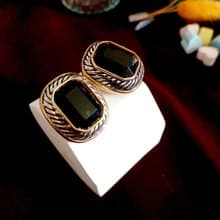 vintage jewelry  華麗貴氣立體黑石 夾式耳環