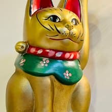 瀨戶燒-金運亨通綠領巾金色招財貓23cm