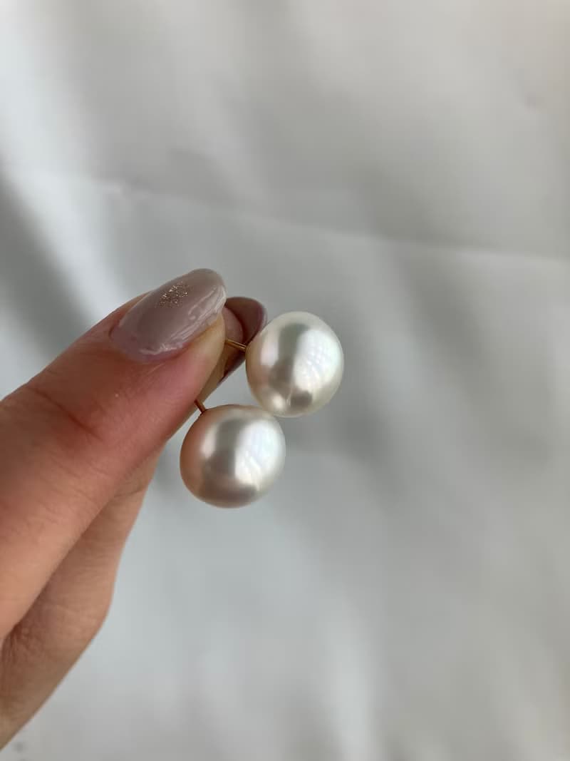 【只剩一對】大尺寸 澳白珍珠耳釘 饅頭形 18k金珍珠耳釘 12-13mm