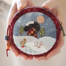 Fabric bag for headphone or other small things. Round Headphone holder. Japanese