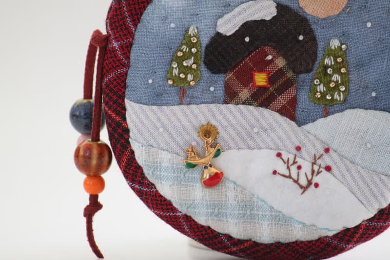 Fabric bag for headphone or other small things. Round Headphone holder. Japanese