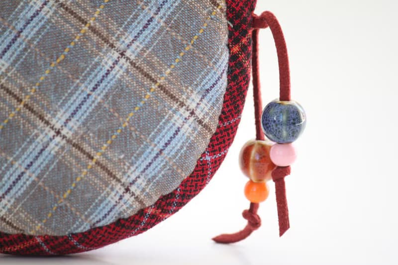 Fabric bag for headphone or other small things. Round Headphone holder. Japanese