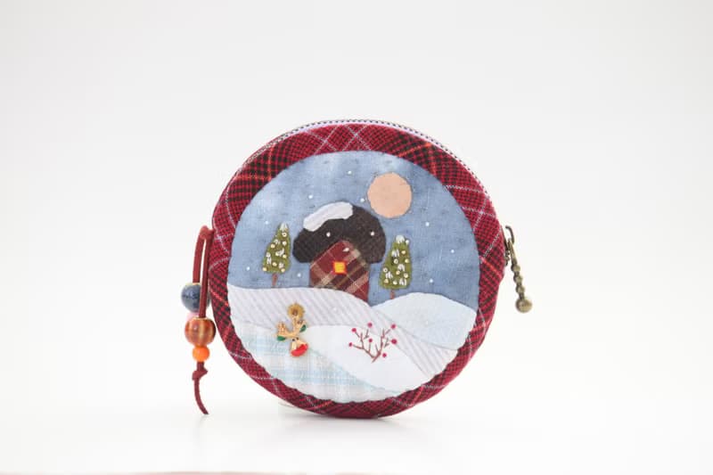 Fabric bag for headphone or other small things. Round Headphone holder. Japanese