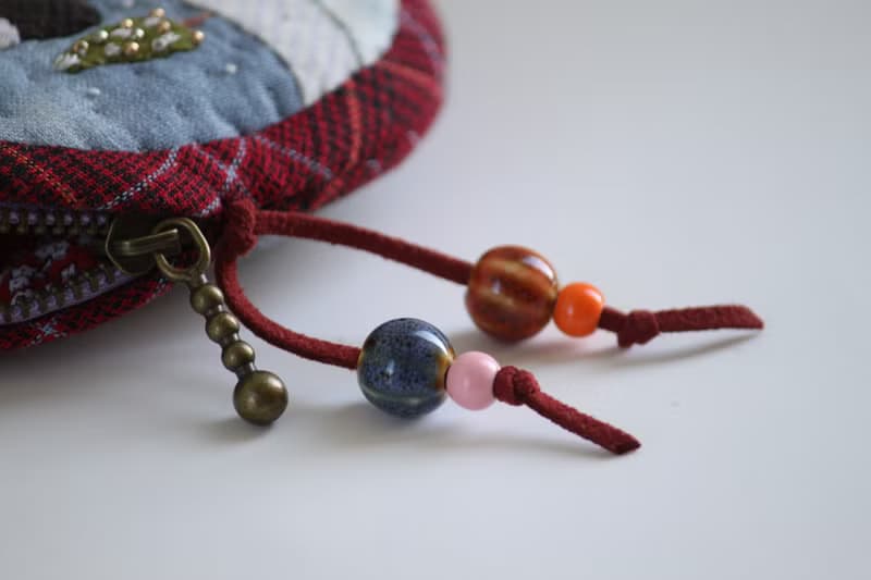 Fabric bag for headphone or other small things. Round Headphone holder. Japanese