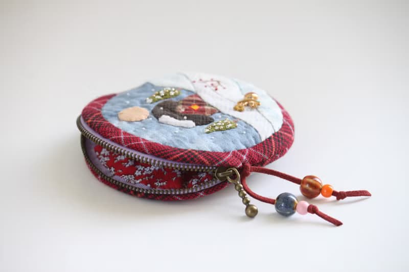 Fabric bag for headphone or other small things. Round Headphone holder. Japanese