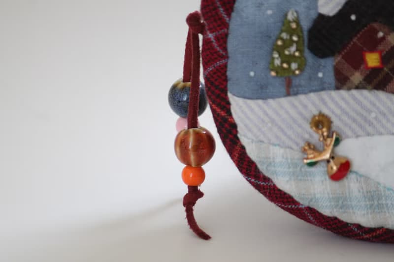 Fabric bag for headphone or other small things. Round Headphone holder. Japanese