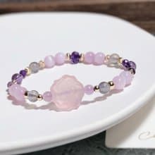 粉晶、紫鋰輝、紫水晶、拉長石 天然石手鍊