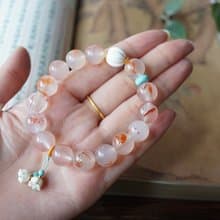 天然川料南紅瑪瑙 松石猛獁牙鈴蘭花南瓜設計單圈手串手鍊s