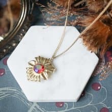 【老飾品/西洋老件】VINTAGE紅色萊茵石古著花型項鍊