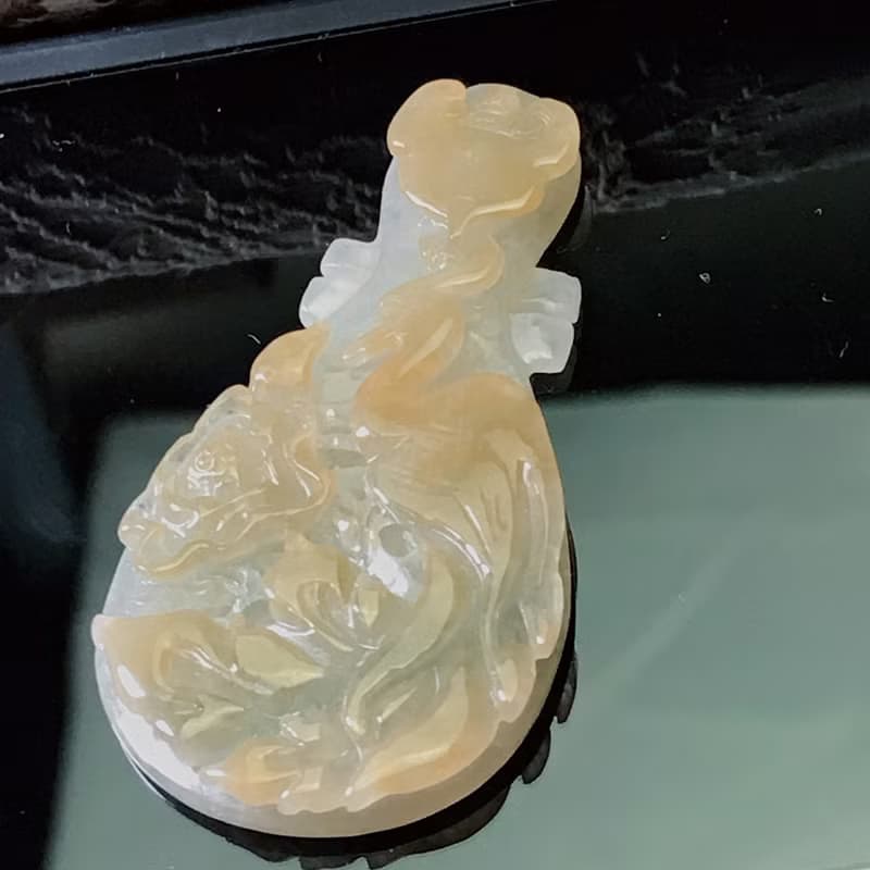 冰飄黃翡鳳凰牡丹琵琶 | 天然緬甸A貨翡翠 | 送禮