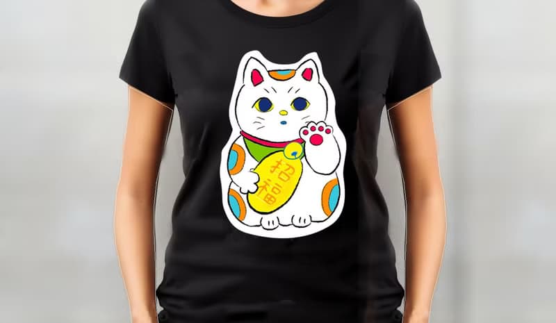 小飯糰  招財貓 招福 黑色中性短T