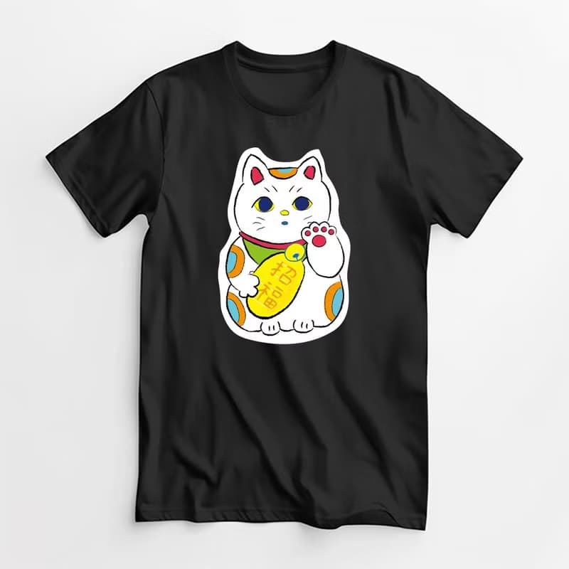 小飯糰  招財貓 招福 黑色中性短T