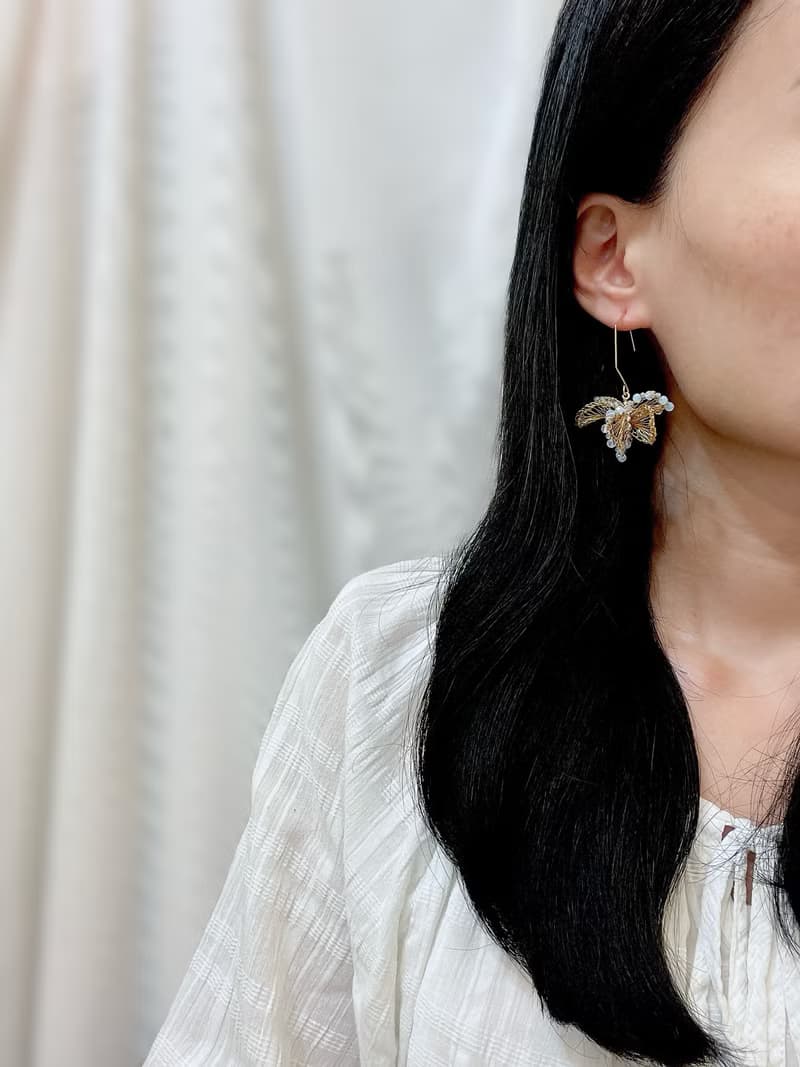 【金屬編織系列】三角花球 垂墜勾勒編織 耳針耳夾耳環