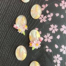 2025櫻系列 手繪寶石風櫻花枝耳環 細工布花