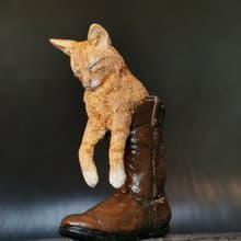 Cat in boot sleeping fantasy animal  figurine sculpture