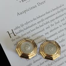vintage jewelry  經典硬幣浮雕風格 夾式耳環
