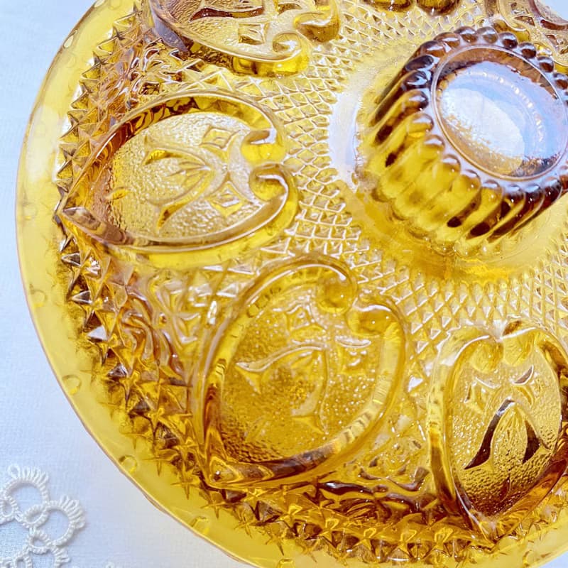 【好日戀物】印度尼西亞1970年代復古水晶雕花琥珀色玻璃糖果罐
