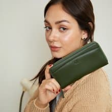 DOLLAR (Green) : Zip around long wallet, cow leather, Dark green wallet