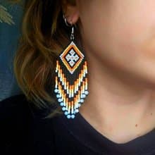 黑色白色串珠十字架耳環波西米亞風耳環烏克蘭手工女式禮物