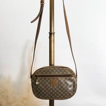 【 日本直送　名牌中古包 】CELINE セリーヌ マカダム ショルダーバッグ ベージュ ブラゾン型押し vintage ヴィンテージ オールド 72hdhd