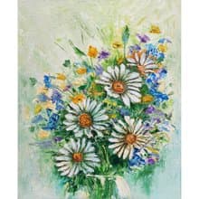 Flower Bouquet Original Painting, Daisies Wall Art, Floral  Impasto Artwork.手工油畫
