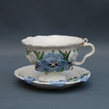 Pansies Cup and saucer Porcelain Flowers Tea Set Multicolored violets