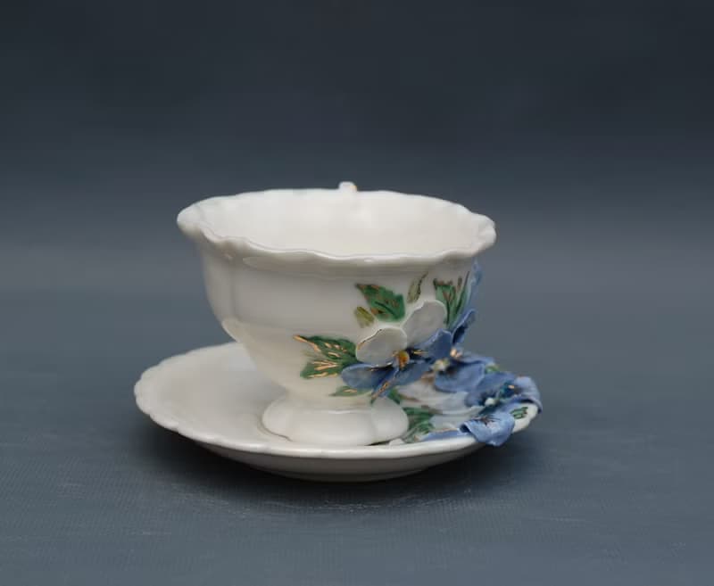 Pansies Cup and saucer Porcelain Flowers Tea Set Multicolored violets