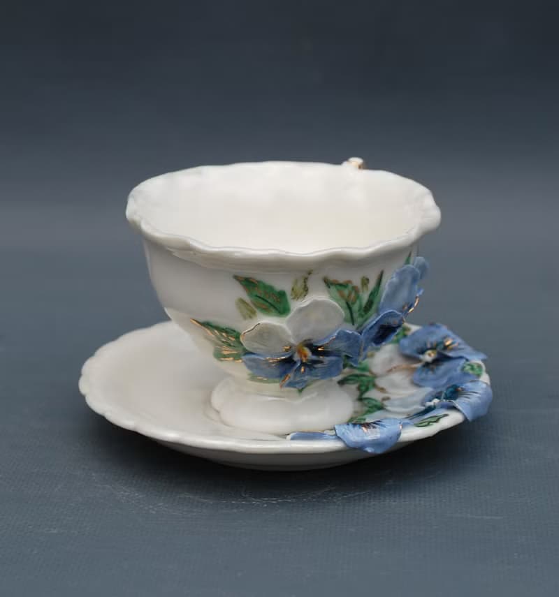 Pansies Cup and saucer Porcelain Flowers Tea Set Multicolored violets