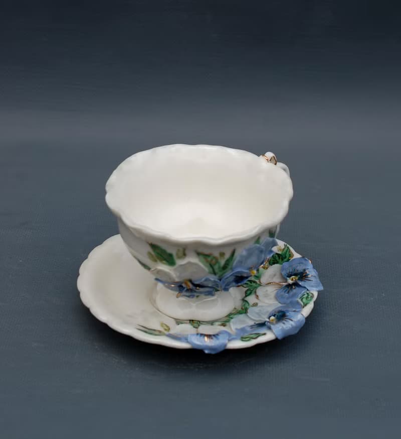 Pansies Cup and saucer Porcelain Flowers Tea Set Multicolored violets