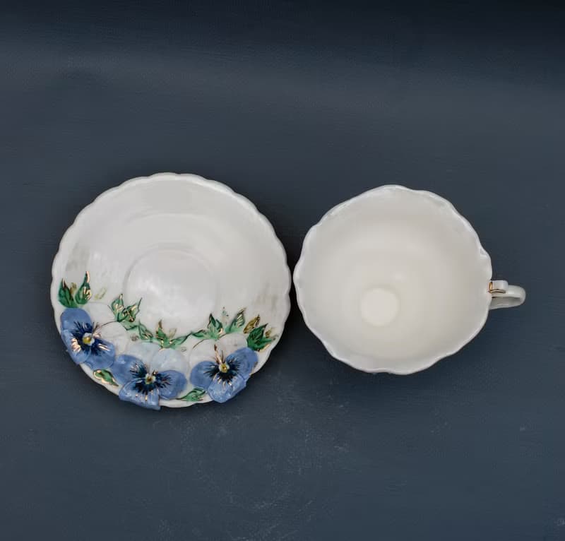Pansies Cup and saucer Porcelain Flowers Tea Set Multicolored violets