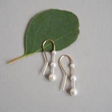 天然正圓淡水珍珠耳環  注金耳環 14Kgf Three Step Earrings