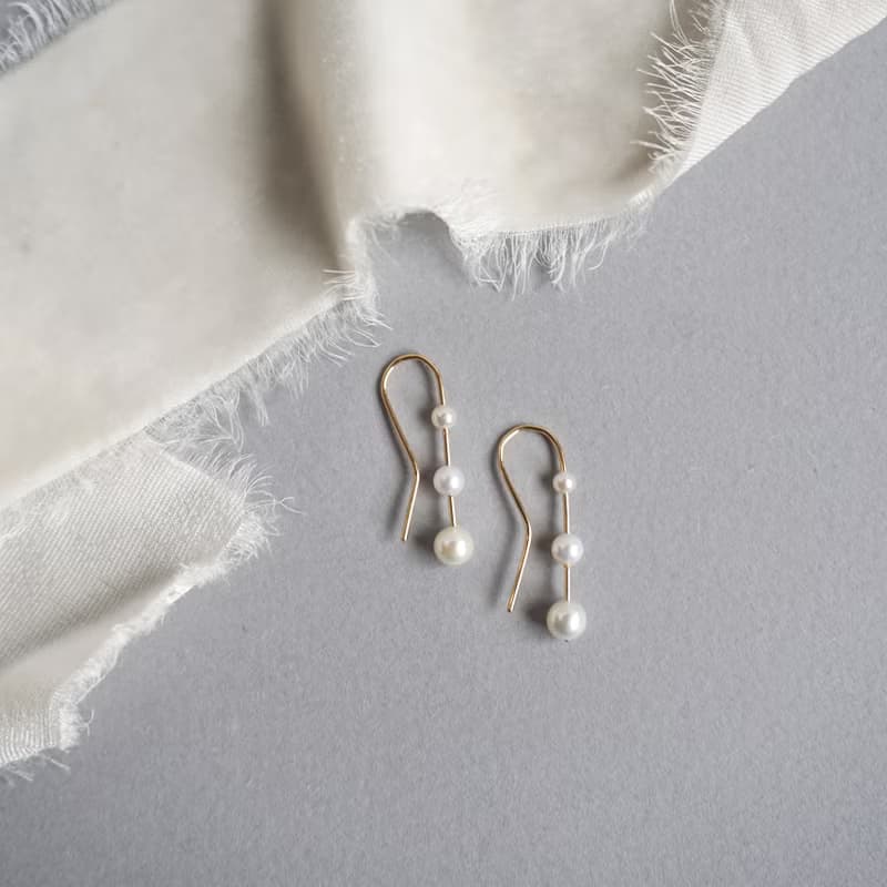 天然正圓淡水珍珠耳環  注金耳環 14Kgf Three Step Earrings