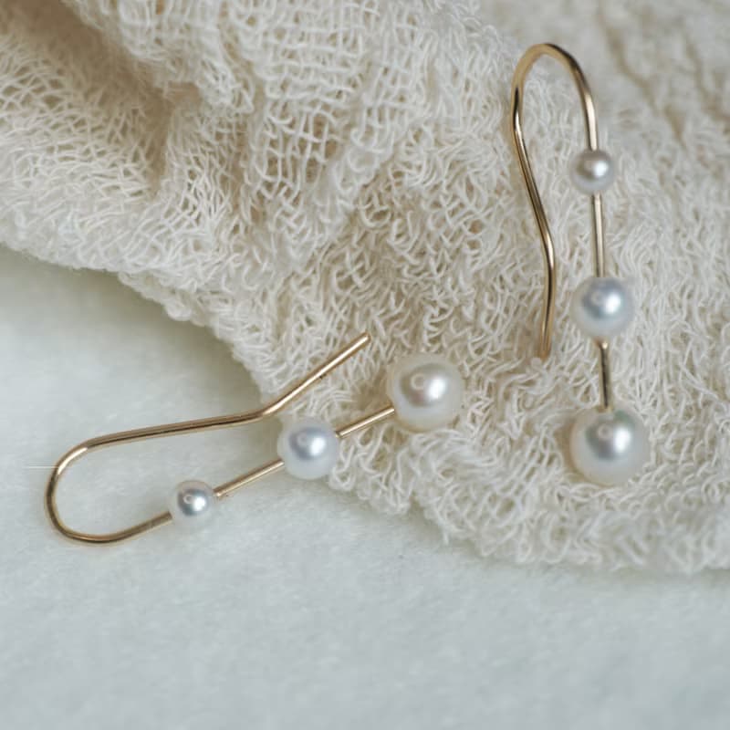 天然正圓淡水珍珠耳環  注金耳環 14Kgf Three Step Earrings