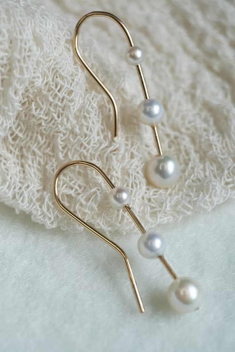 天然正圓淡水珍珠耳環  注金耳環 14Kgf Three Step Earrings