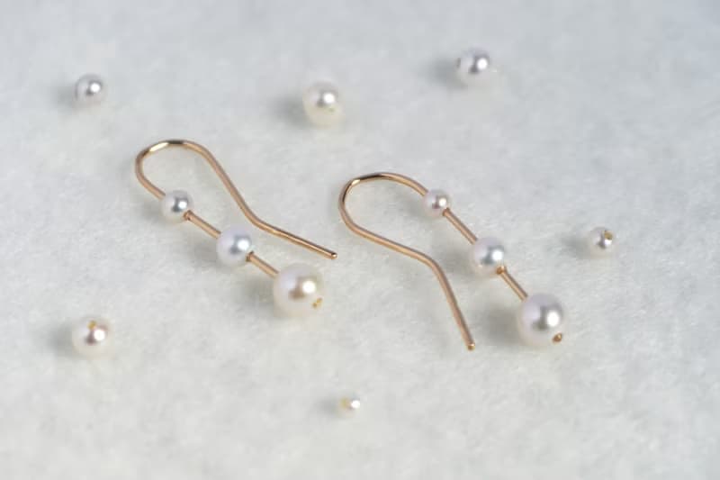 天然正圓淡水珍珠耳環  注金耳環 14Kgf Three Step Earrings