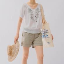 法式復古 波西米亞嬉皮流浪少女 刺繡縮褶棉質小衫