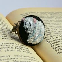 白色北極熊刺繡戒指 送給動物愛好者的十字繡首飾 送給女性的手工