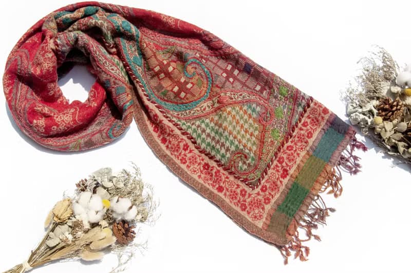 喀什米爾Cashmere/水煮羊毛披肩/針織圍巾/刺繡圍巾/羊絨披巾-花