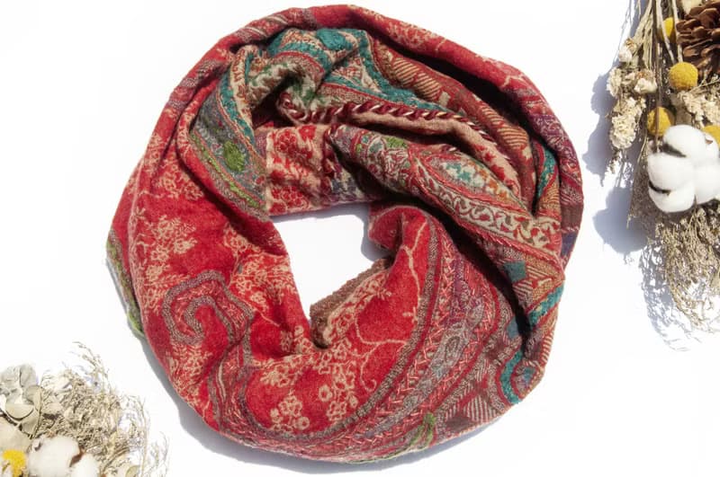 喀什米爾Cashmere/水煮羊毛披肩/針織圍巾/刺繡圍巾/羊絨披巾-花