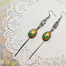 水滴形長垂鍊耳環 日本友禪紙 和紙(獨一商品)GE06-001