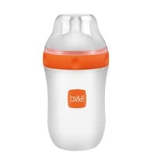 b&h 新一代食品級LSR矽膠奶瓶 240ml配超寬口徑奶嘴 (橙色)