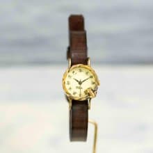 凝望池塘的青蛙款手錶S淺茶色江戶文字