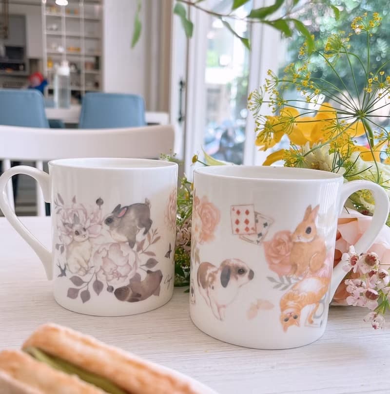 合作插畫藝術家-英格藍貓 午茶骨瓷杯系列-繁花兔兔