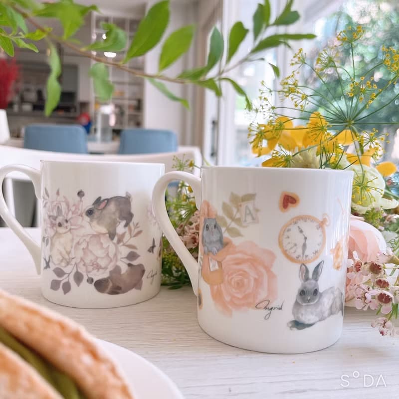 合作插畫藝術家-英格藍貓 午茶骨瓷杯系列-繁花兔兔