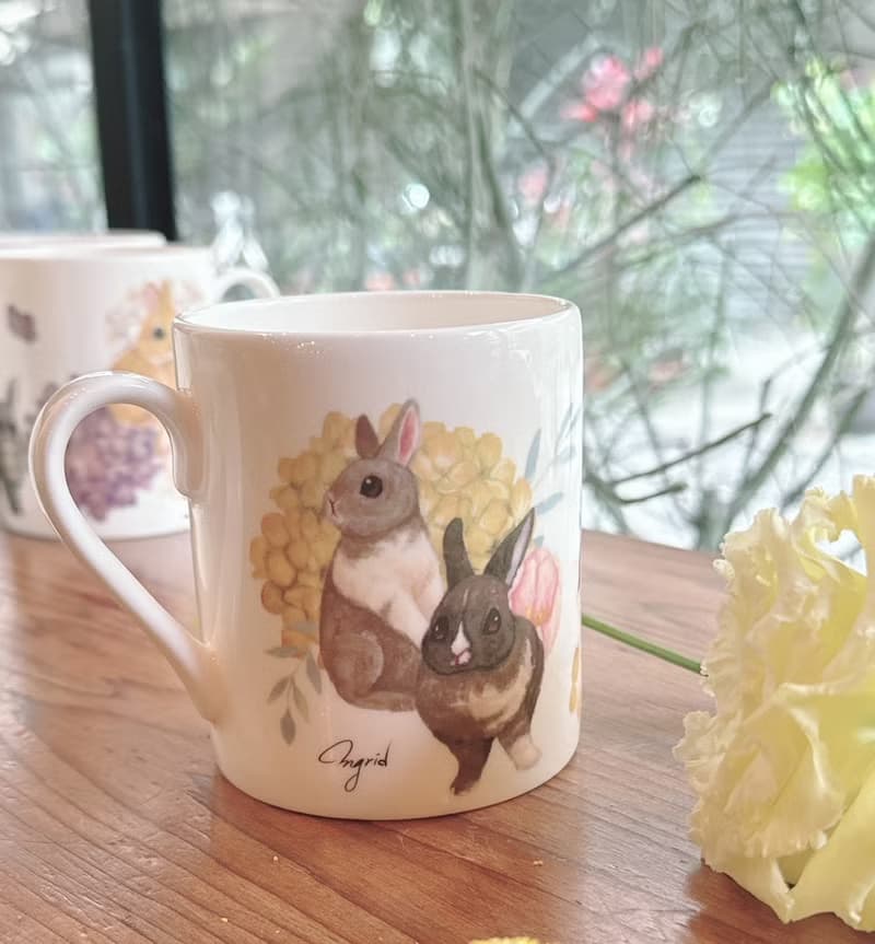 合作插畫藝術家-英格藍貓 午茶骨瓷杯系列-繁花兔兔