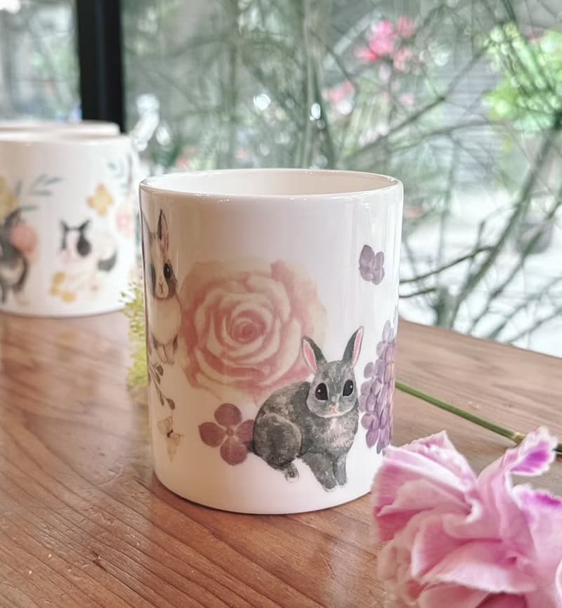 合作插畫藝術家-英格藍貓 午茶骨瓷杯系列-繁花兔兔