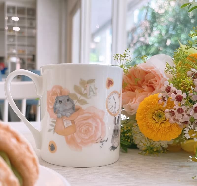 合作插畫藝術家-英格藍貓 午茶骨瓷杯系列-繁花兔兔