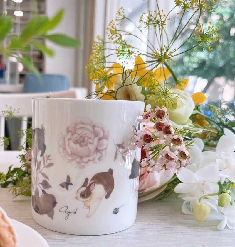 合作插畫藝術家-英格藍貓 午茶骨瓷杯系列-繁花兔兔
