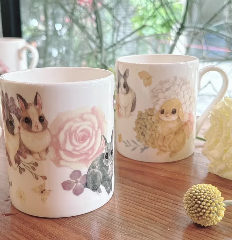 合作插畫藝術家-英格藍貓 午茶骨瓷杯系列-繁花兔兔